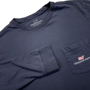 Vineyard Vines Mens S Navy Long Sleeve Pocket Tee Whale Logo Back Graphic Cotton